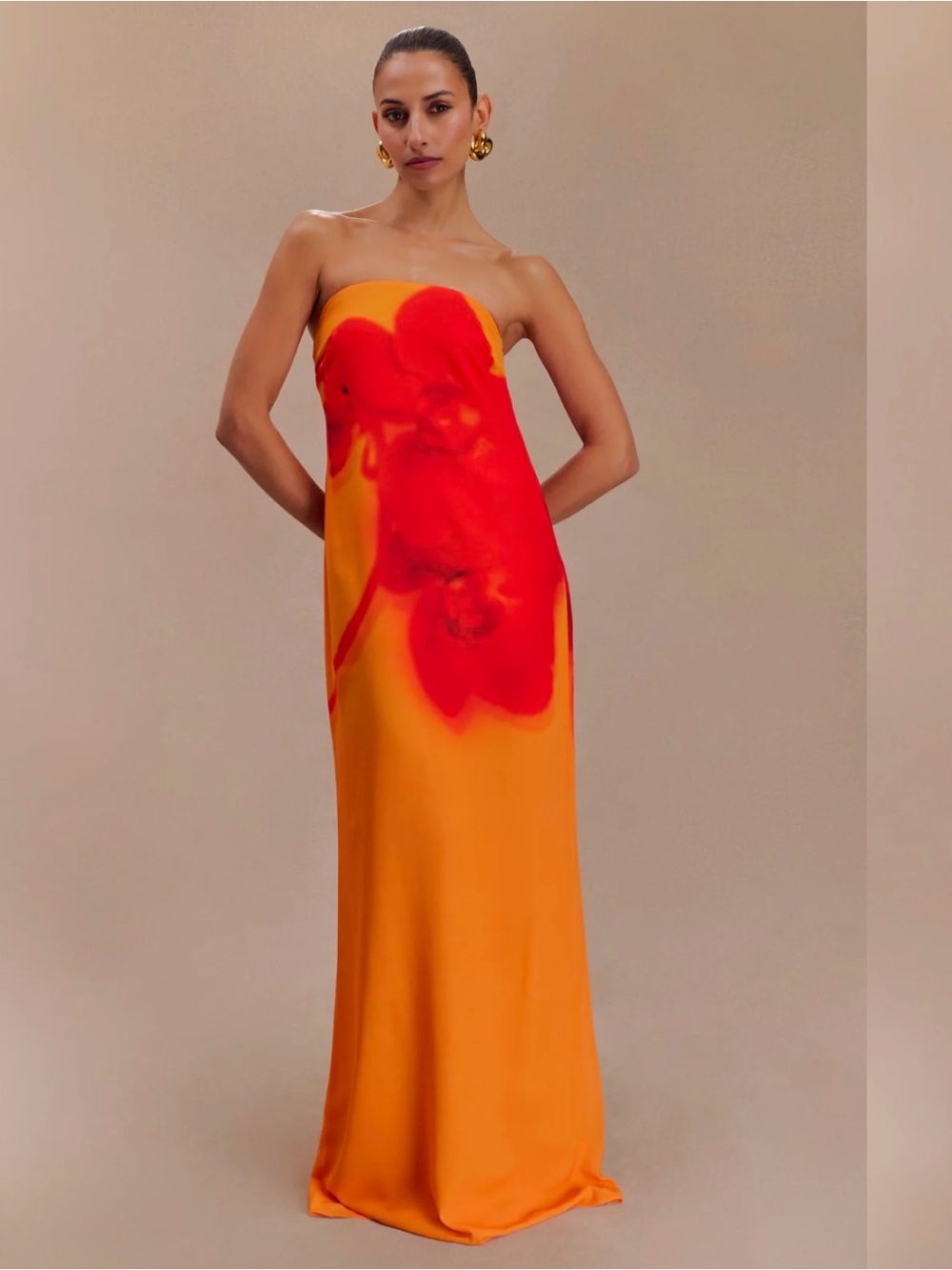 Meshki Amaya Strapless Chiffon Maxi Dress - Koi Orchid Print NWT